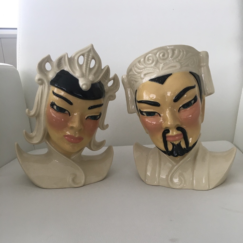 Manchu and Lotus ceramic pair